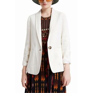 NWT Arty Floral Print White Cutout Blazer Jacket